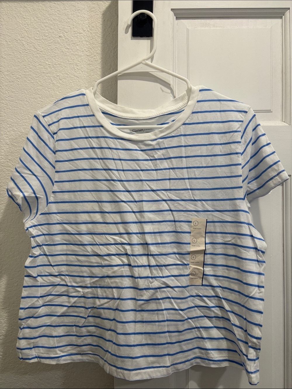 Universal Thread White and Blue Striped Short Sleeve Tee